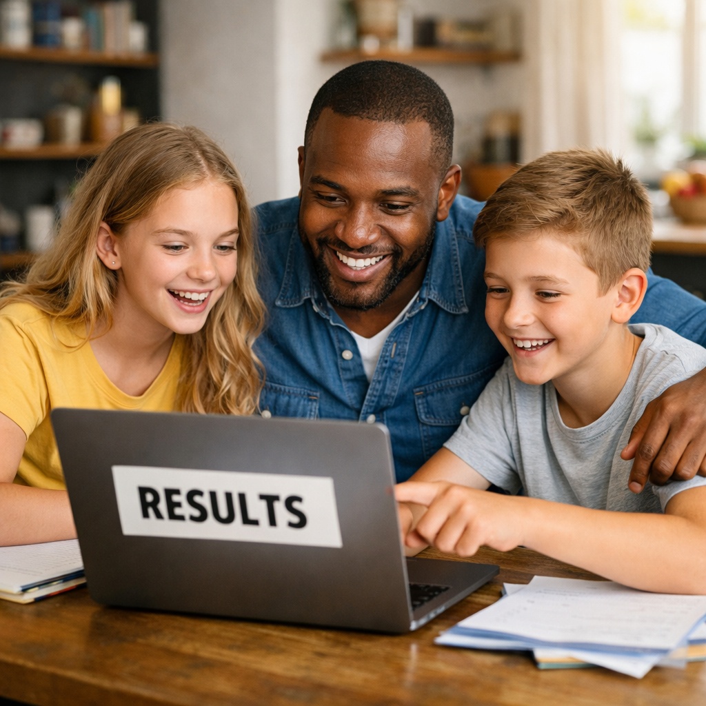 Parents and students checking exam results